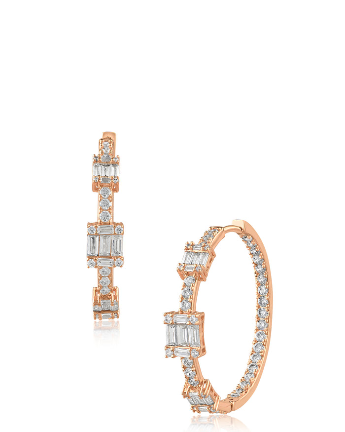 Baguette Station Hoop Earrings