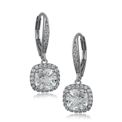 Round CZ and Bar Drop Earrings