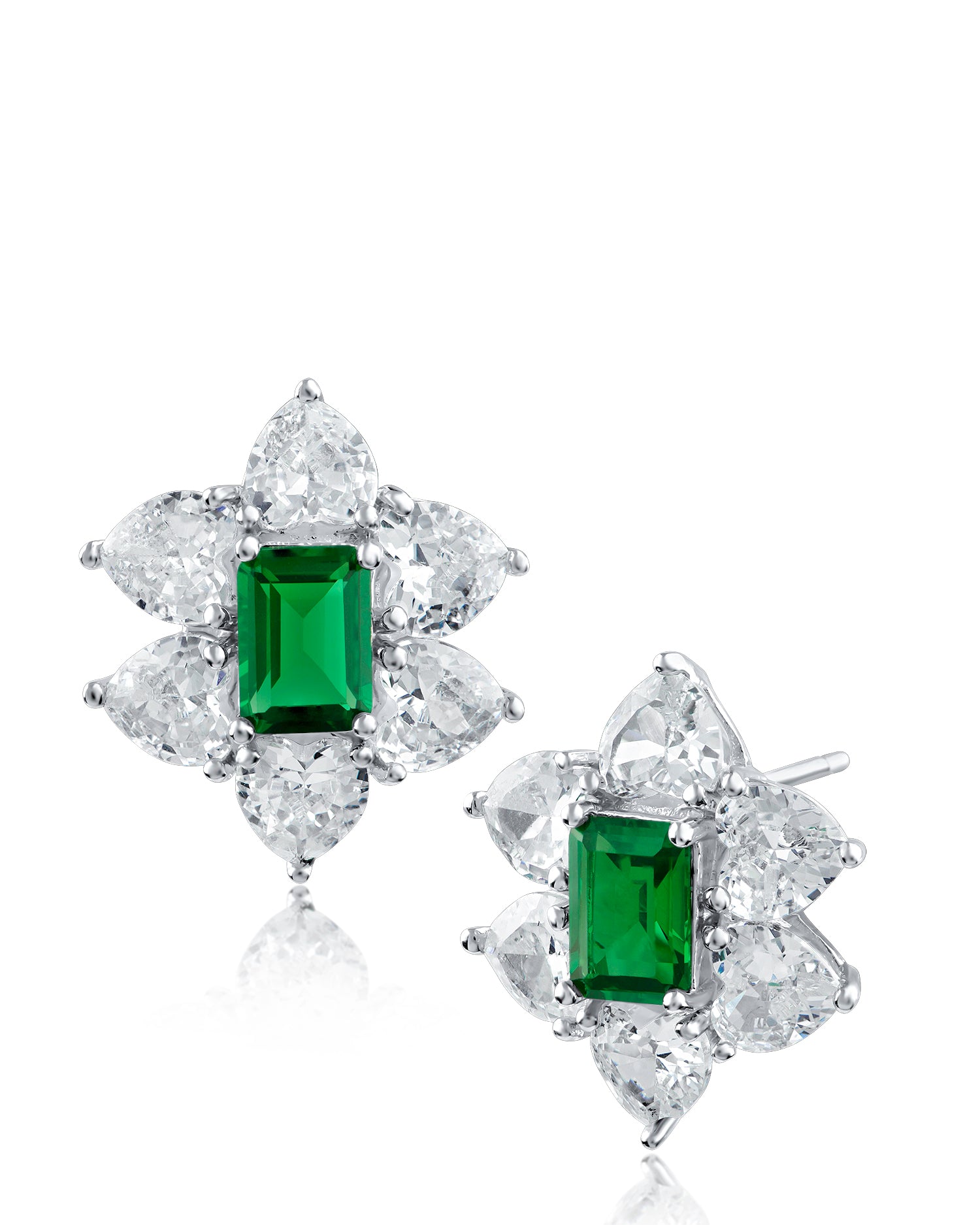 Emerald and Heart CZ Cluster Earrings