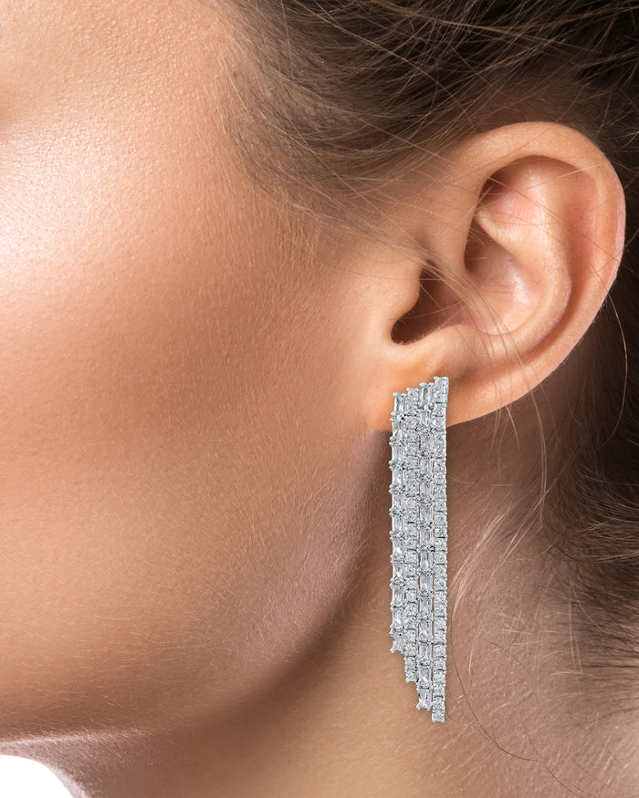 Round and Baguette CZ Fringe Earrings