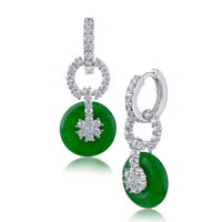 Pave Link and Jade Drop Earrings