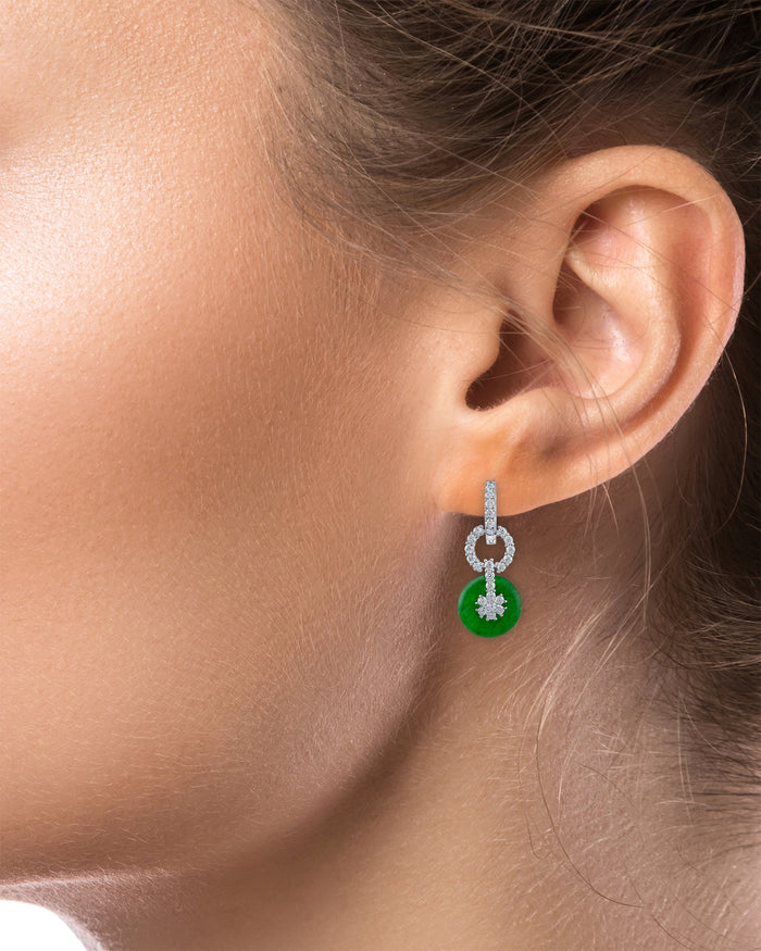 Pave Link and Jade Drop Earrings