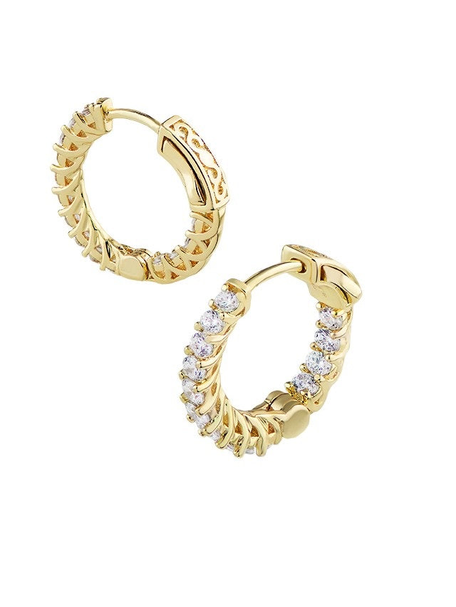 Inside-Out CZ Hoop Earrings Gold Plated