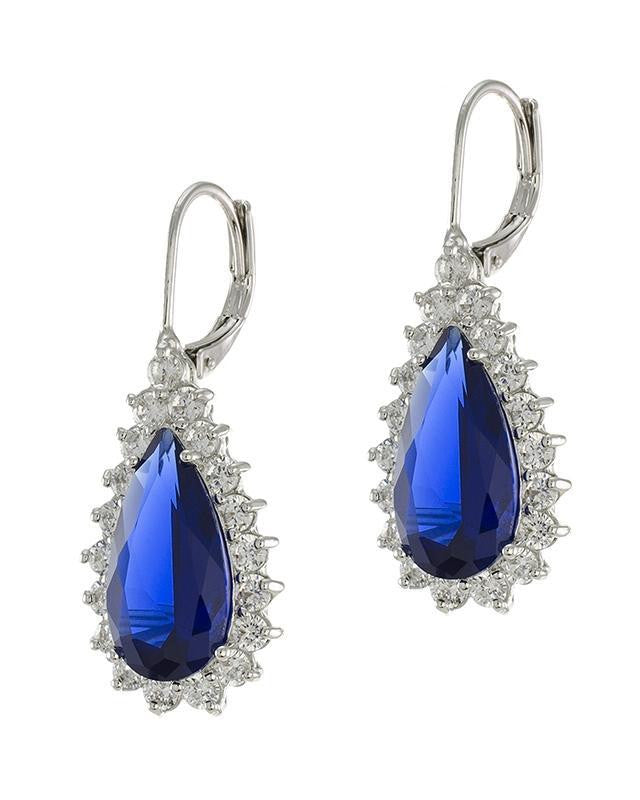 Blue Sapphire CZ Pear Drop Earrings