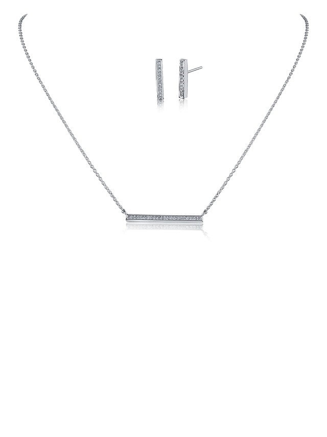 Pave CZ Bar Necklace and Earring Set