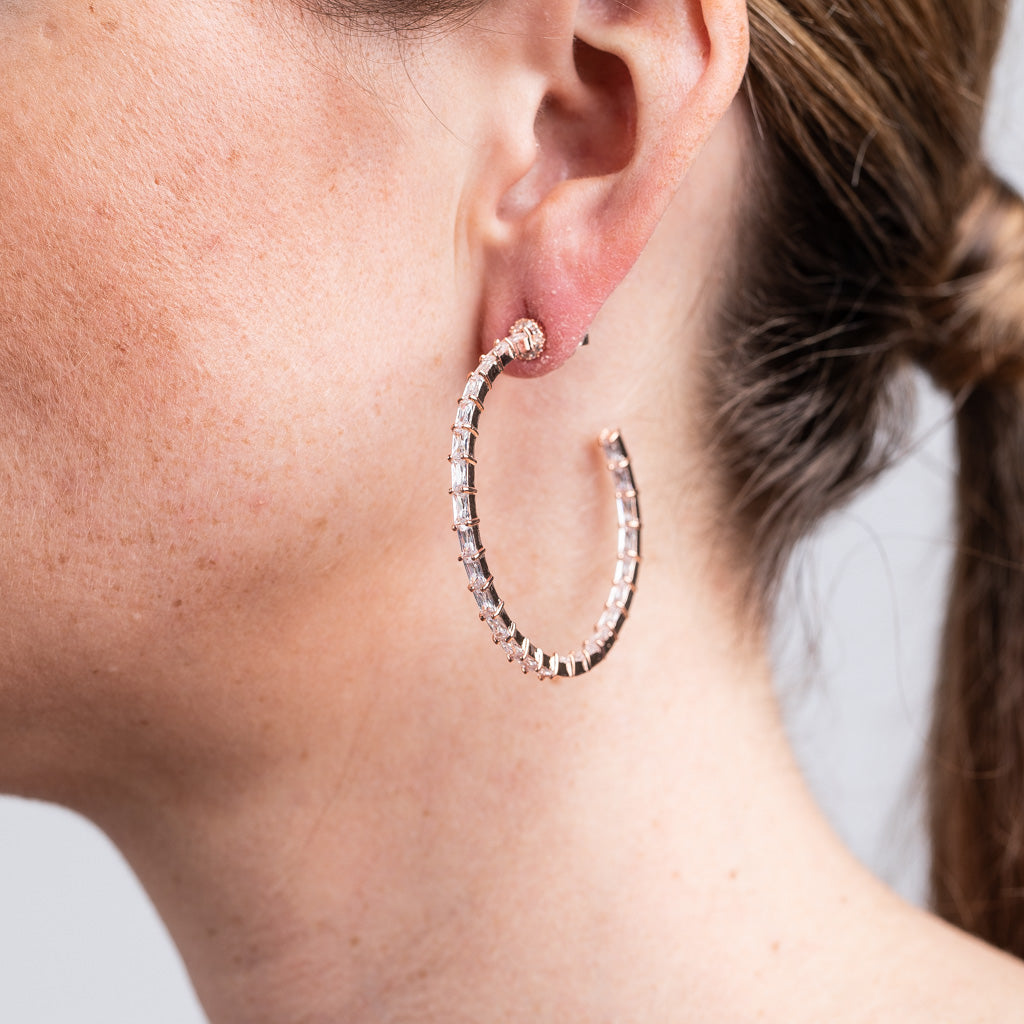 Rose Gold Baguette Inside Out Hoop Earrings