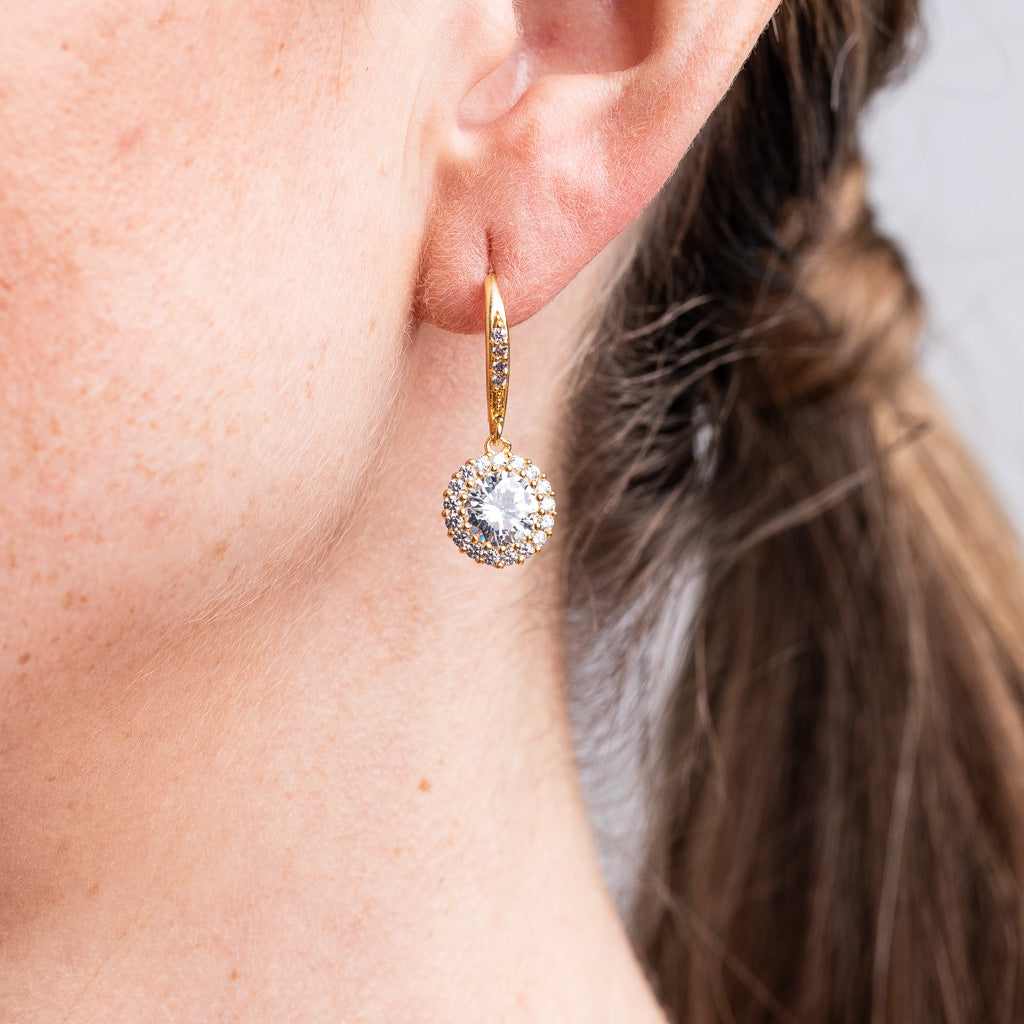 Classic Gold Plated Pavé Round Drop Pierced Earrings