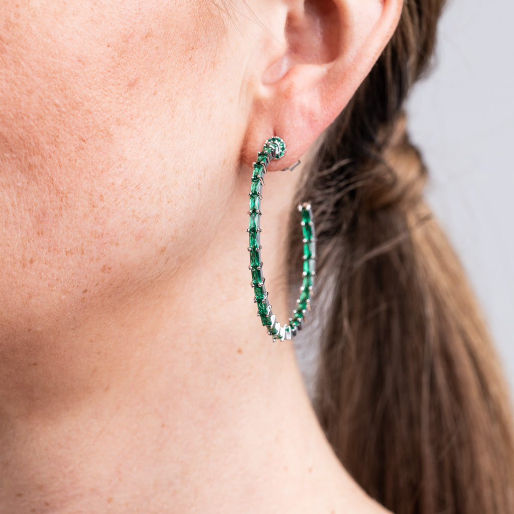 Emerald Baguette Inside Out Hoop Earrings