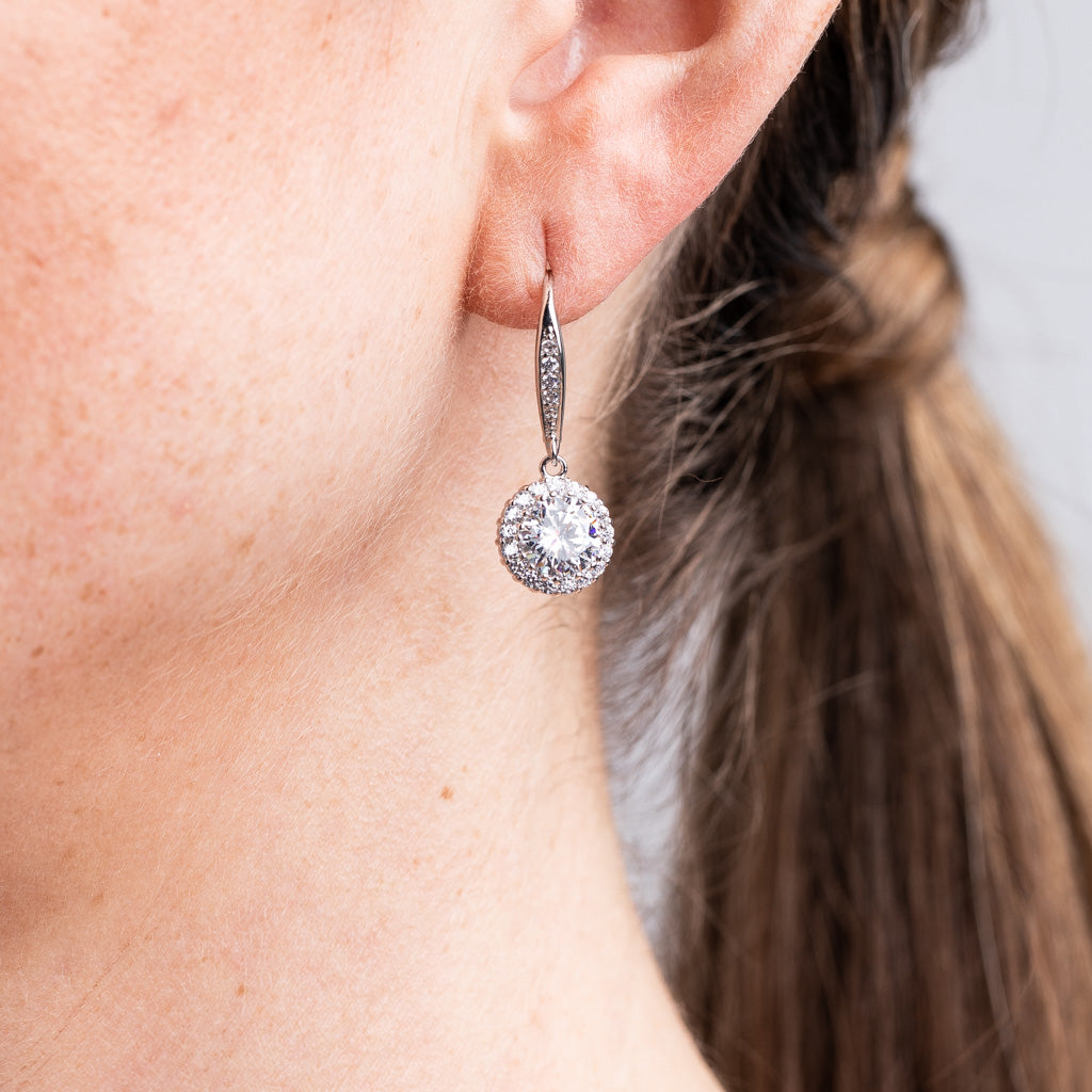 Round Halo Drop Earring