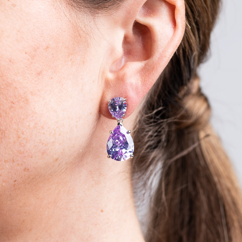 Lavender Double Pear Drop Earrings