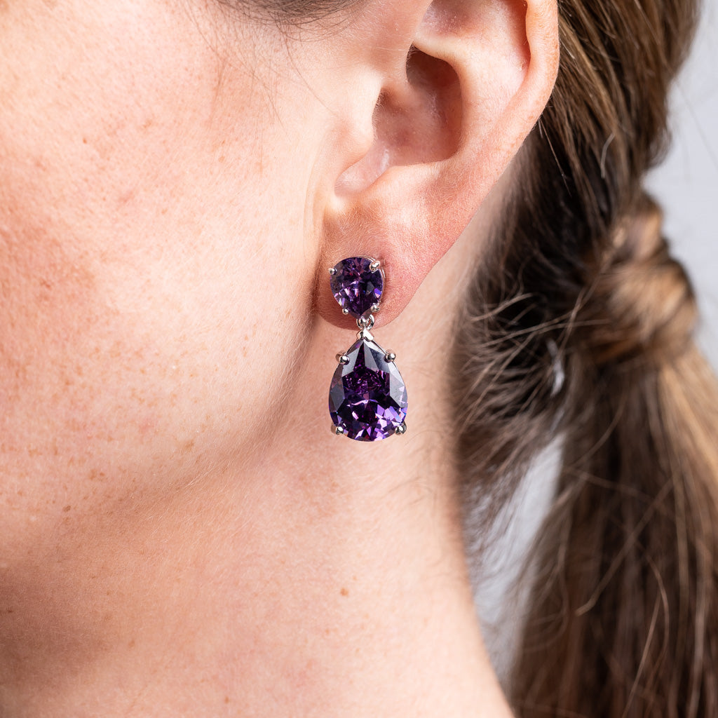 Amethyst Double Pear Drop Earrings