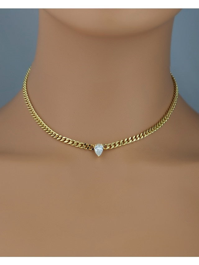 Curb Chain Necklace with Pear CZ