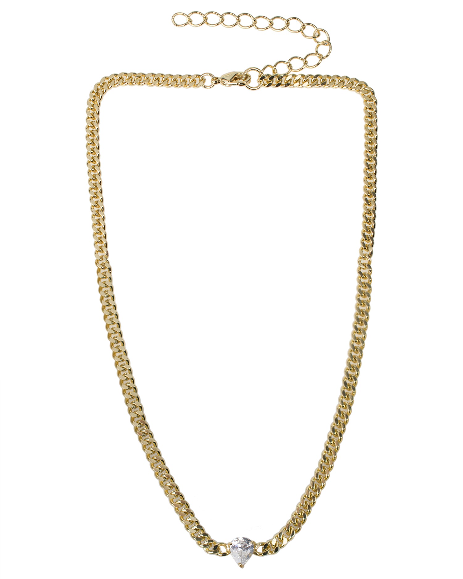 Curb Chain Necklace with Pear CZ