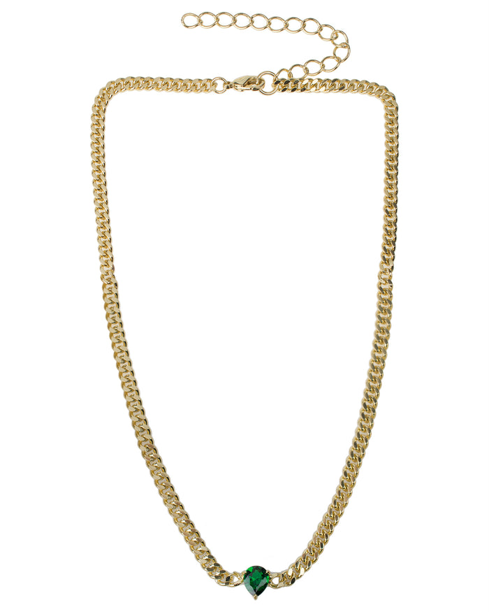 Curb Chain Necklace with Emerald Pear CZ
