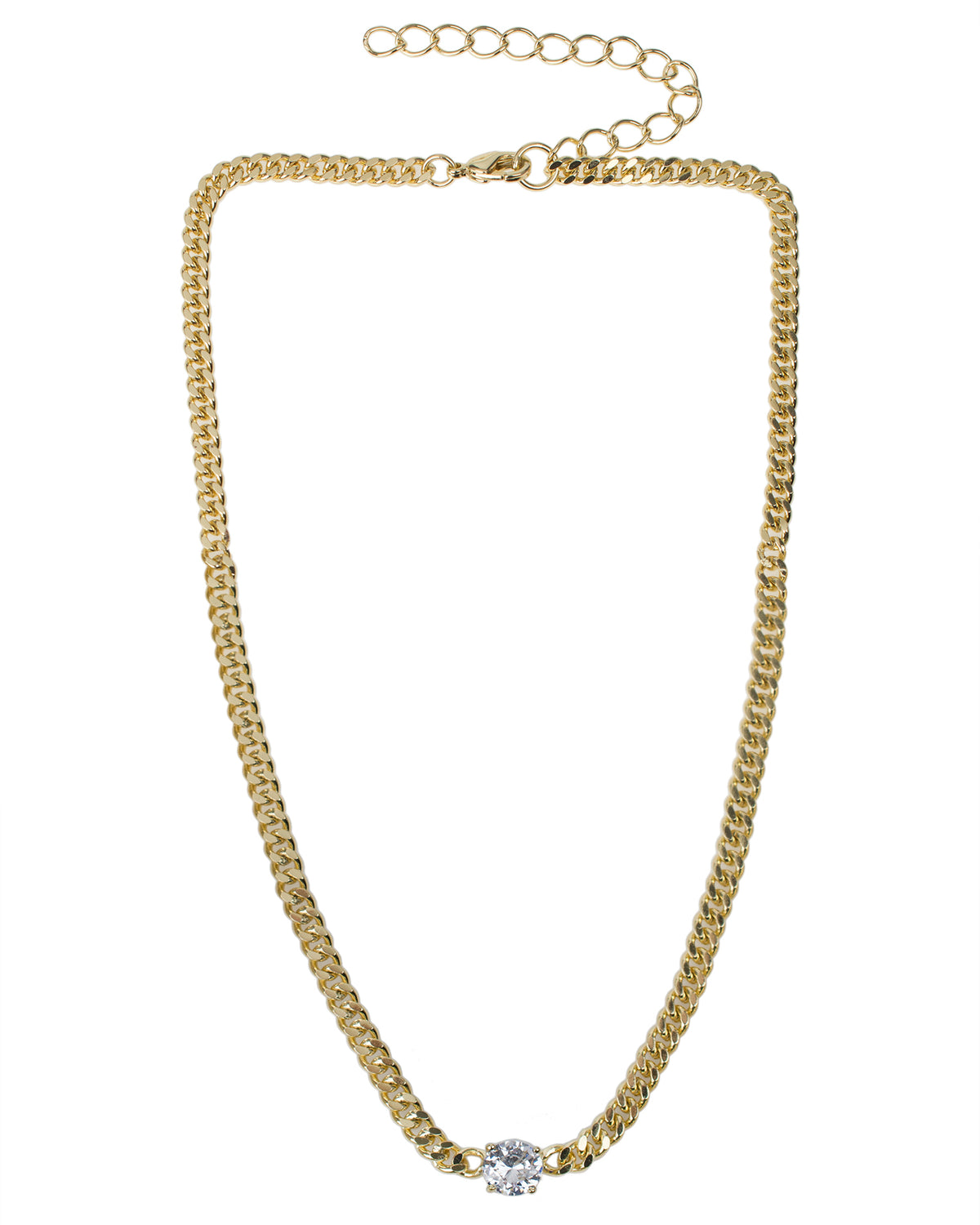 Curb Chain Necklace with Round CZ