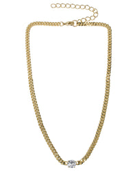 Curb Chain Necklace with Round CZ