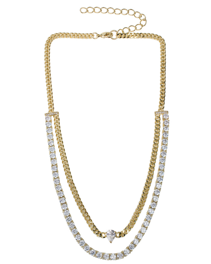 Double Layer Curb Chain and CZ Necklace
