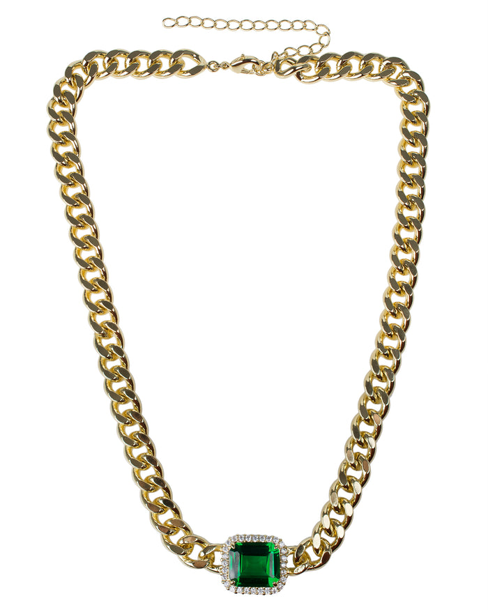 Emerald CZ Chunky Chain Necklace