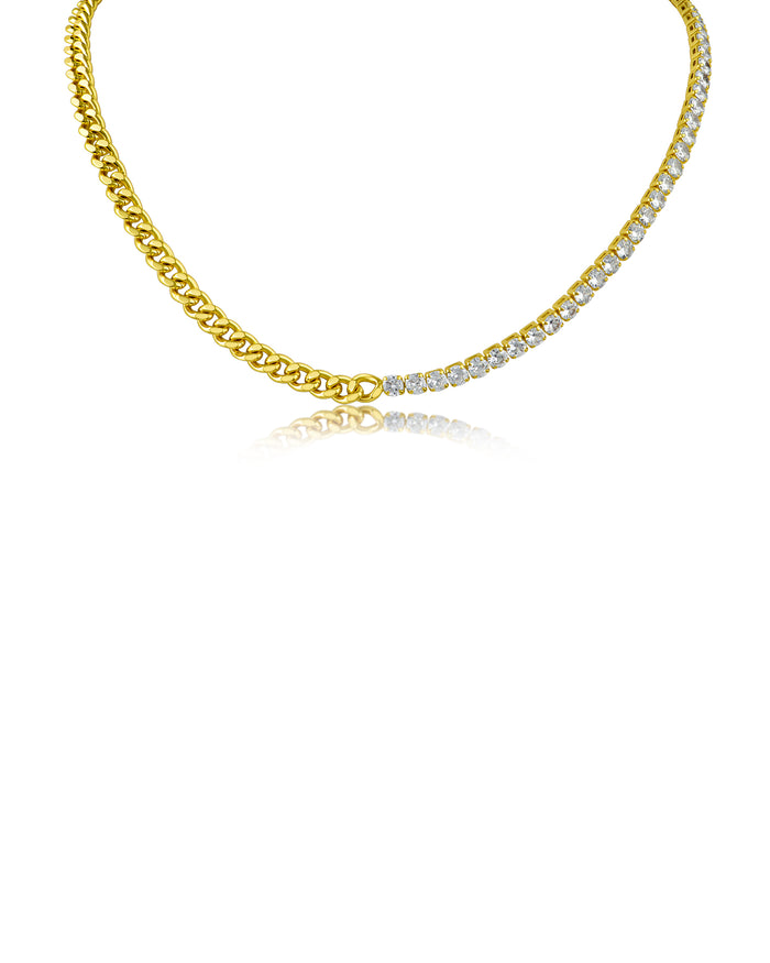 Half CZ and Half Chain Necklace