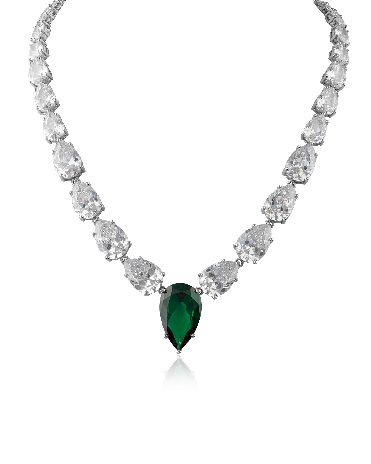 Emerald CZ Pear CZ Necklace