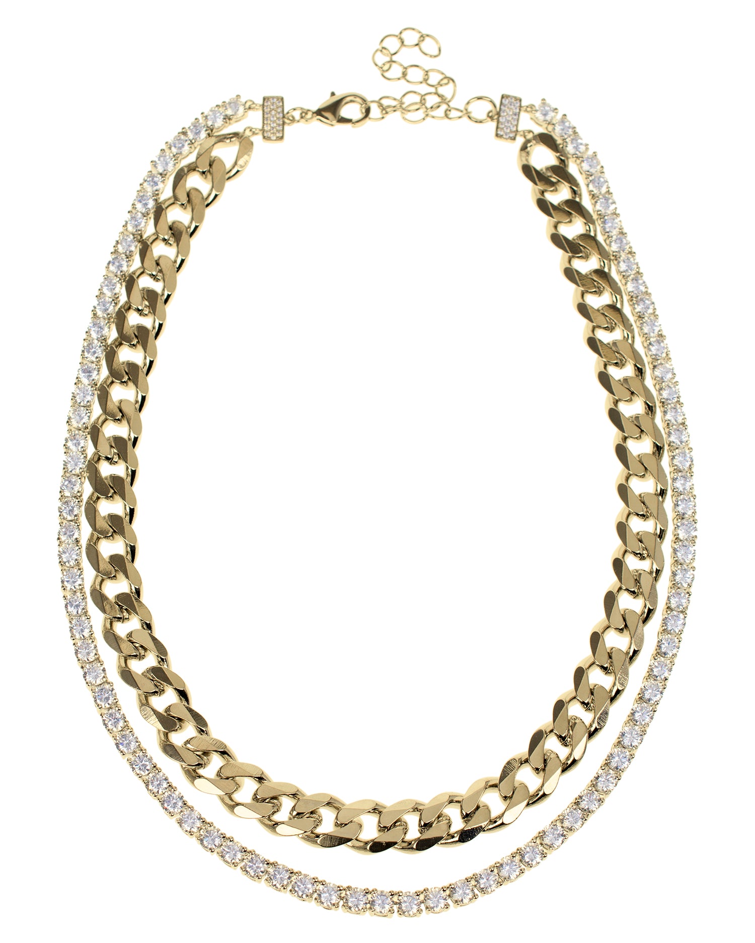 CZ and Chain Double Layered Necklace