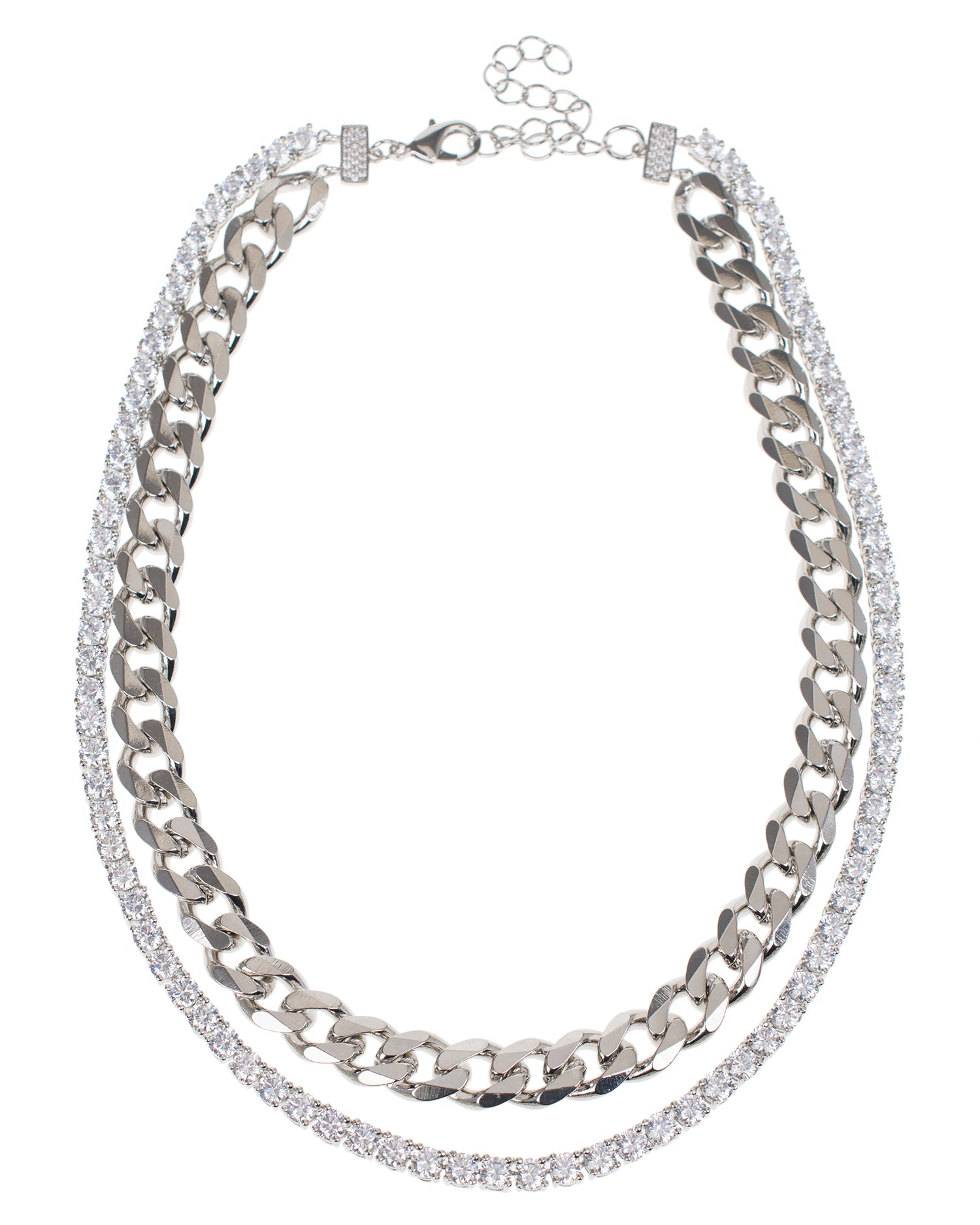 CZ and Chain Double Layered Necklace