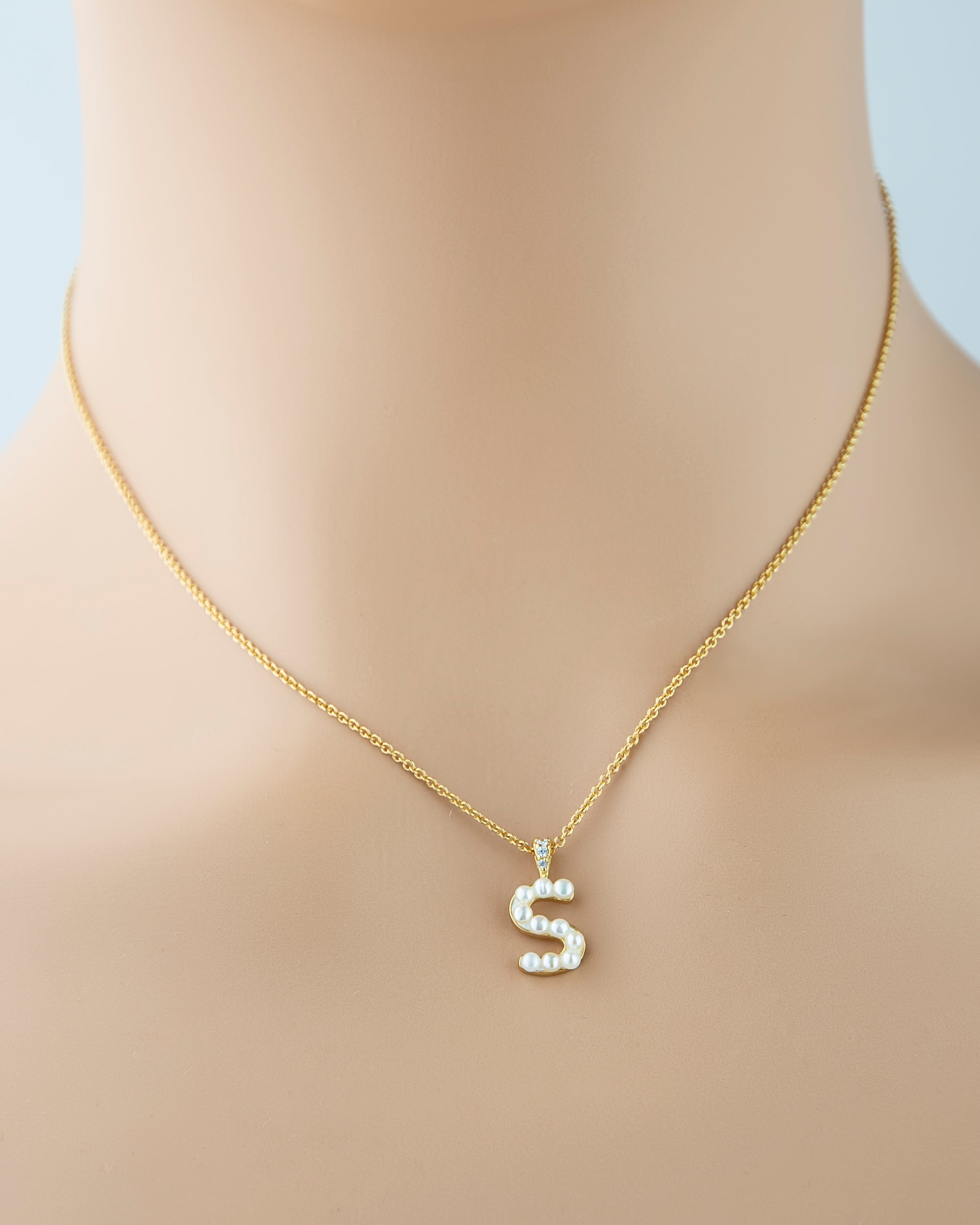 Freshwater Pearl Initial "S" Necklace