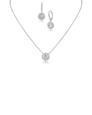 Pave CZ Bar Necklace and Earring Set in Yellow Gold