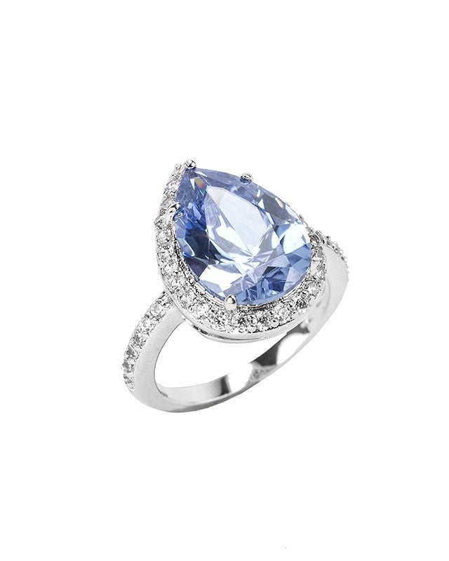 Aqua Pear CZ Ring