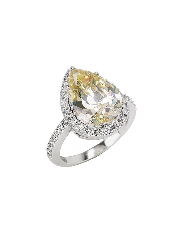 Canary Pear CZ Ring