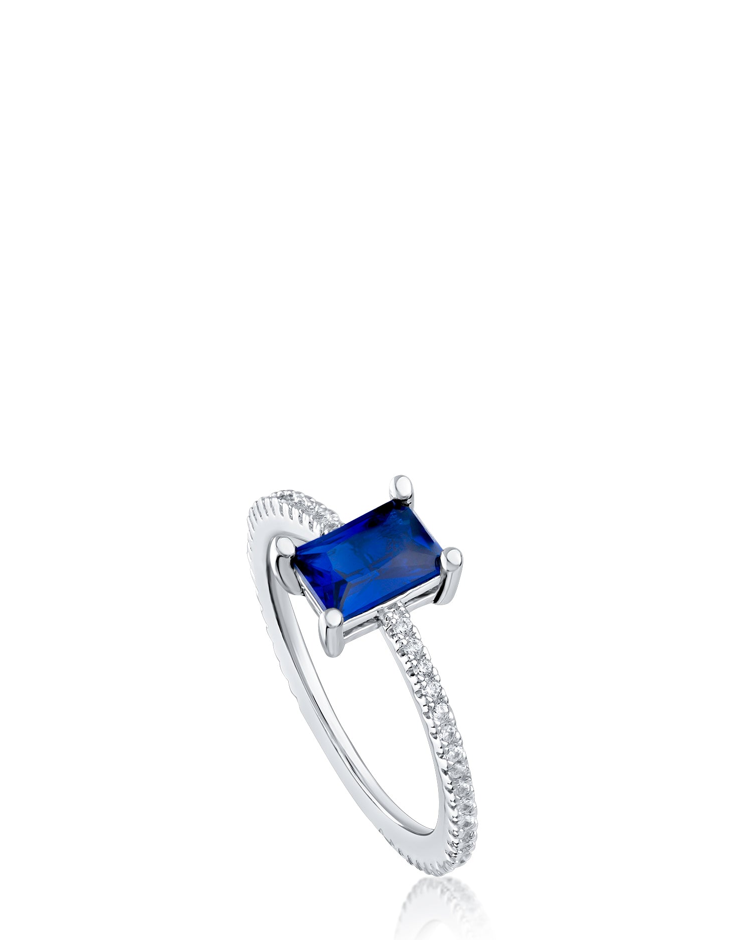 Blue Sapphire Emerald Shape Ring