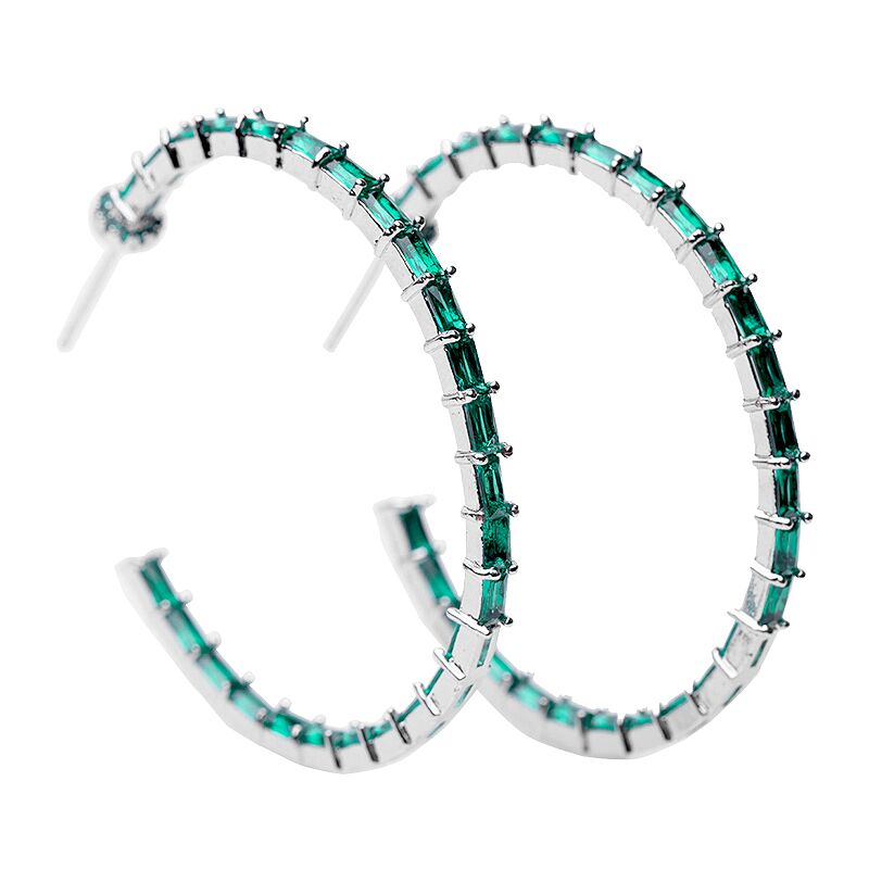 Emerald Baguette Inside Out Hoop Earrings