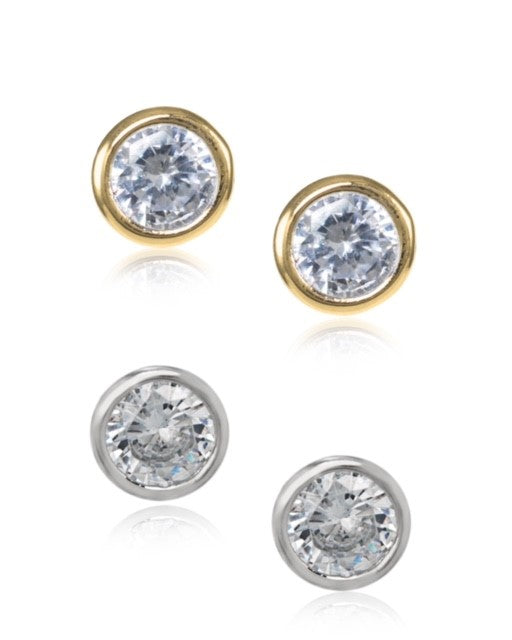 Bezel Set Stud Earrings- Set of 2