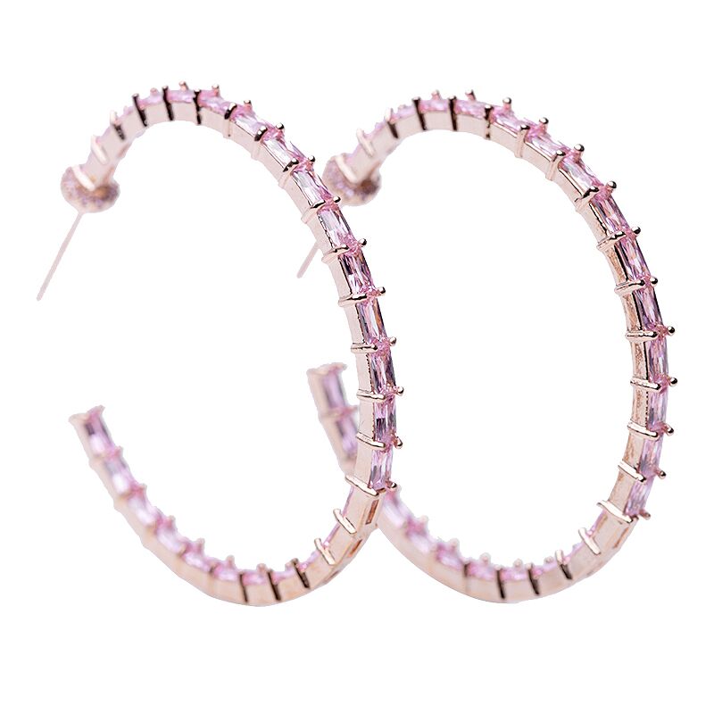 Pink Sapphire Baguette Inside Out Hoop Earrings